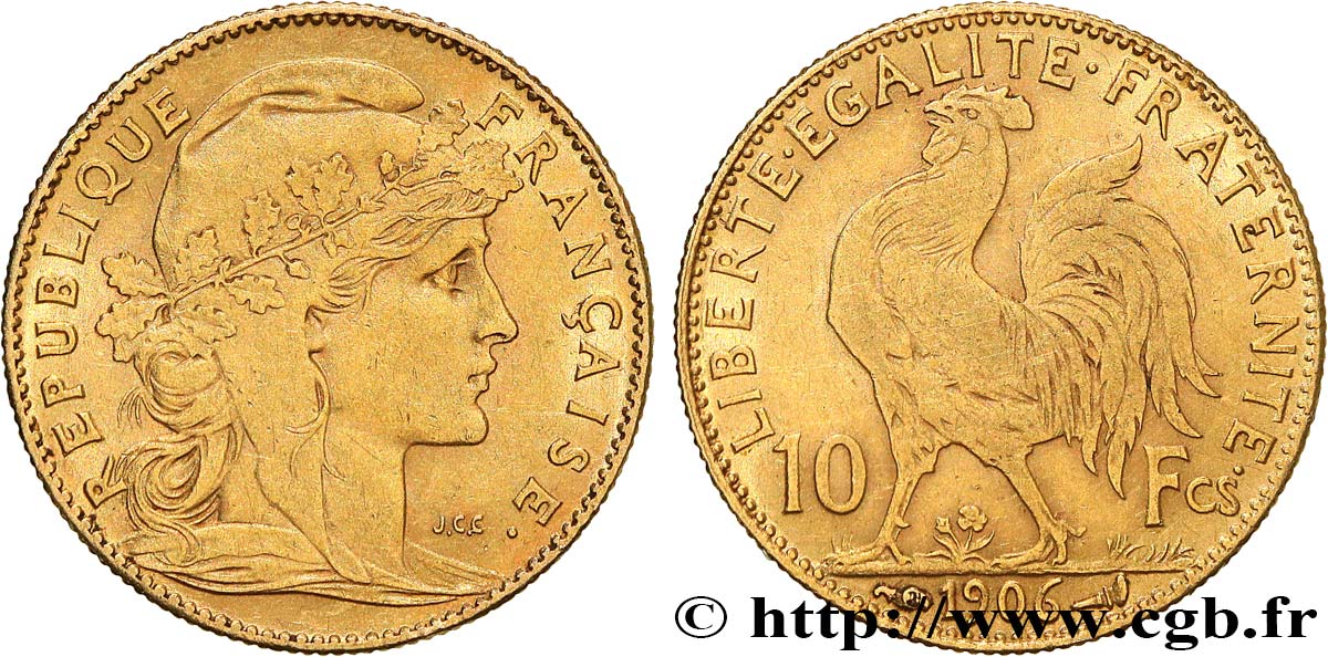 10 francs or Coq 1906 Paris F.509/7 SS 