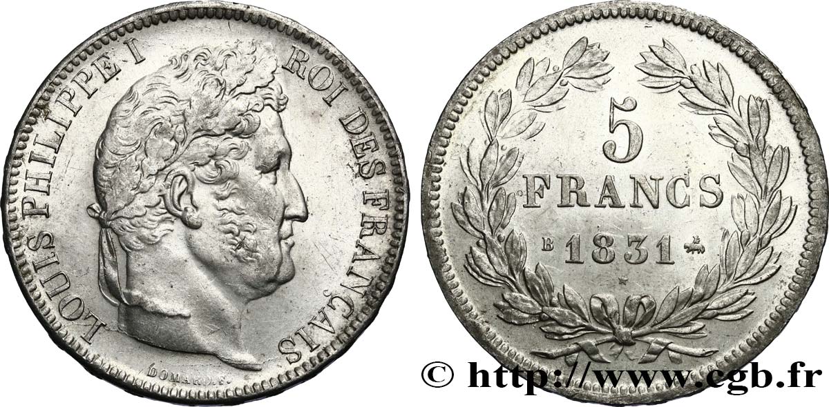 5 francs Ier type Domard, tranche en relief 1831 Rouen F.320/2 SUP 
