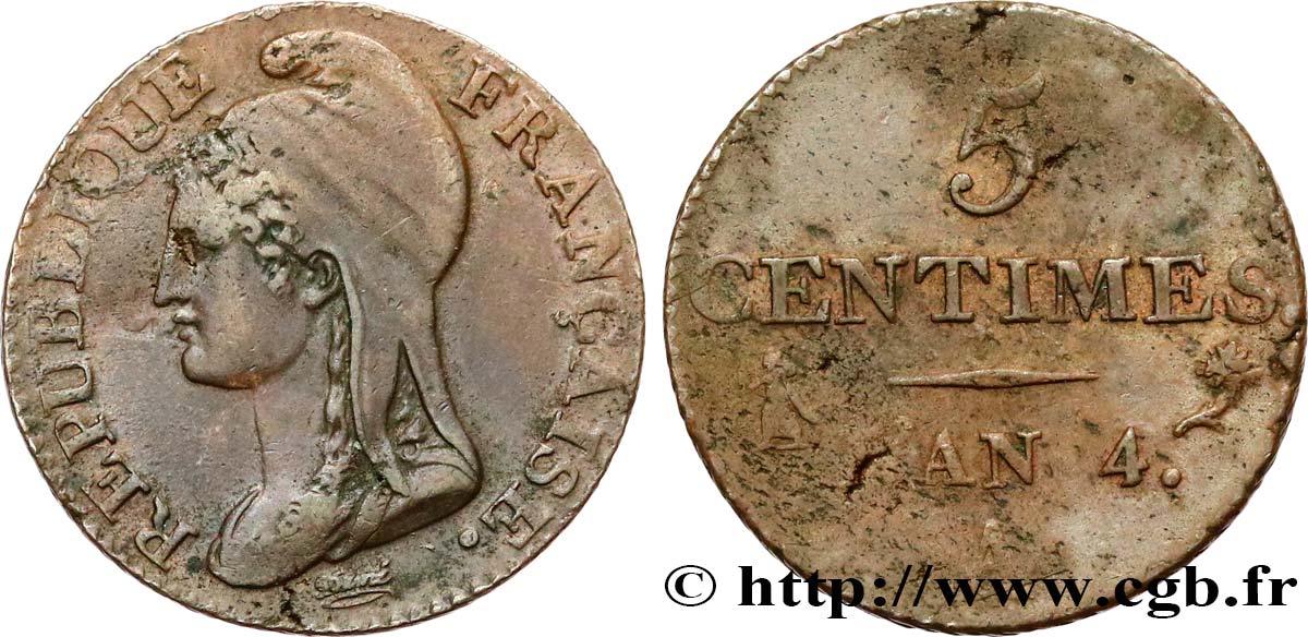 5 centimes Dupré, petit module 1796 Paris F.113/1 BC+ 