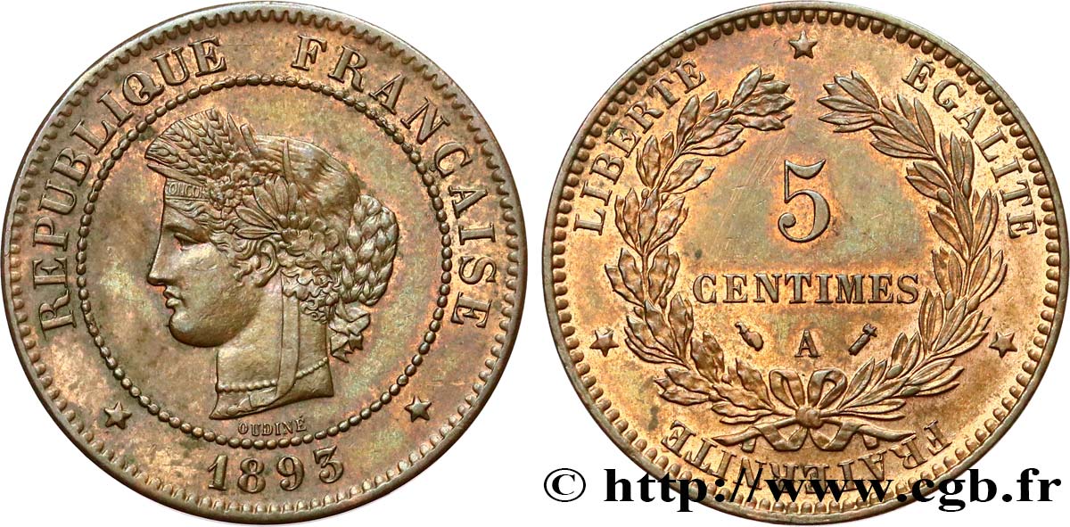 5 centimes Cérès 1893 Paris F.118/35 SUP 