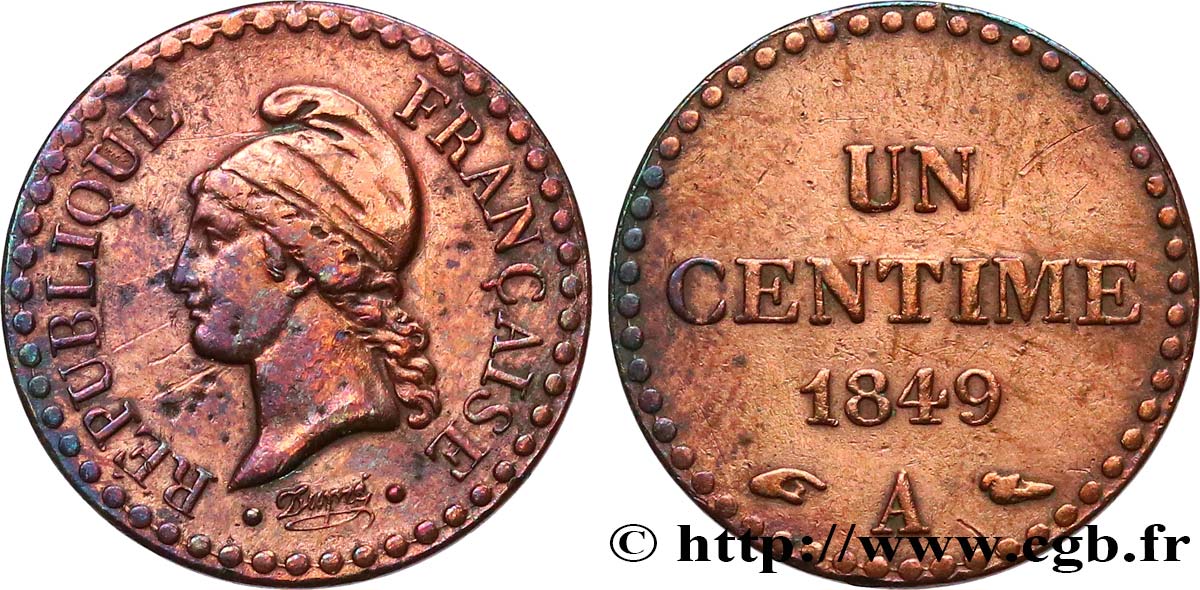 Un centime Dupré, IIe République 1849 Paris F.101/2 TB+ 