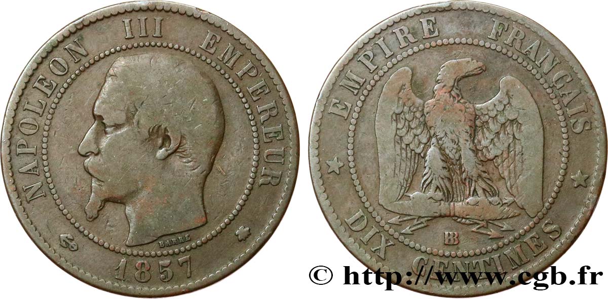 Dix centimes Napoléon III, tête nue 1857 Strasbourg F.133/43 F12 