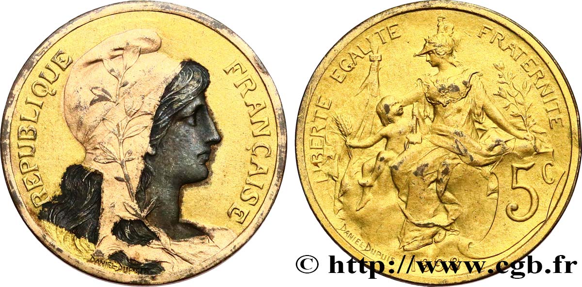 5 centimes Daniel-Dupuis, doré 1898  F.119/5 var. SUP 