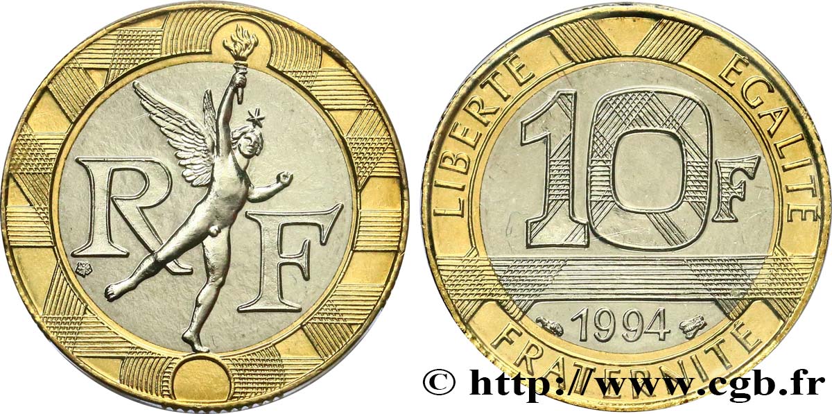 10 francs Génie de la Bastille, BU (Brillant Universel) 1994 Pessac F.375/11 FDC 