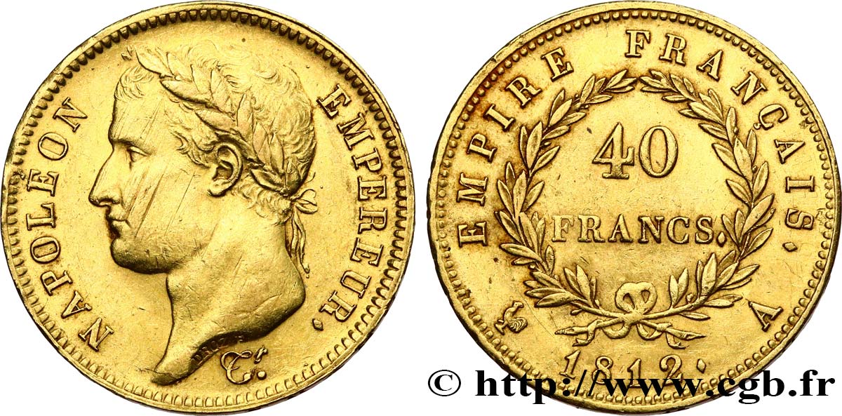 40 francs or Napoléon tête laurée, Empire français 1812 Paris F.541/9 AU53 