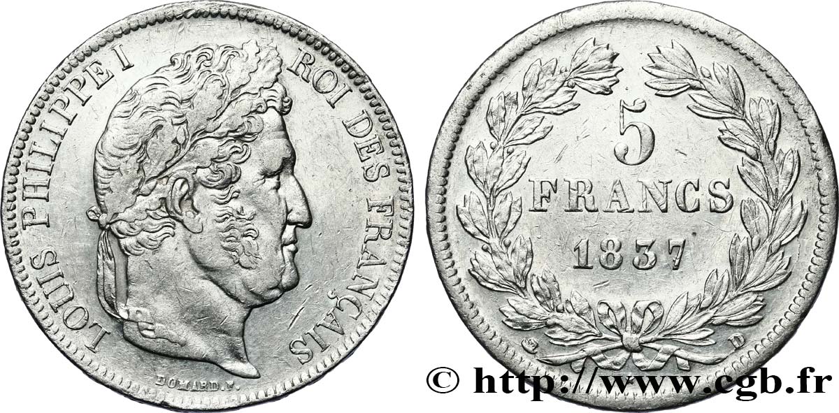 5 francs IIe type Domard 1837 Lyon F.324/64 fVZ 