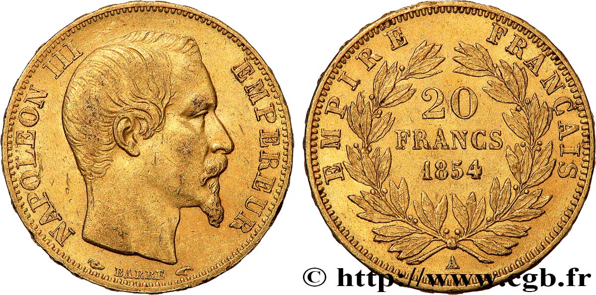 20 francs or Napoléon III, tête nue 1854 Paris F.531/2 TTB50 