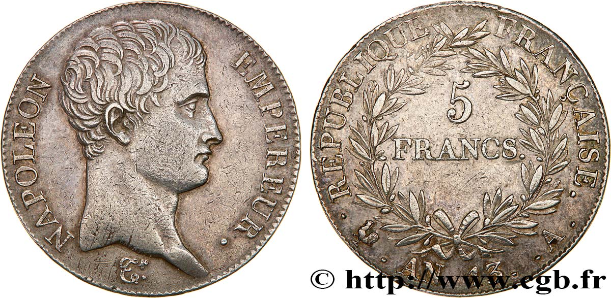 5 francs Napoléon Empereur, Calendrier révolutionnaire 1805 Paris F.303/2 AU 