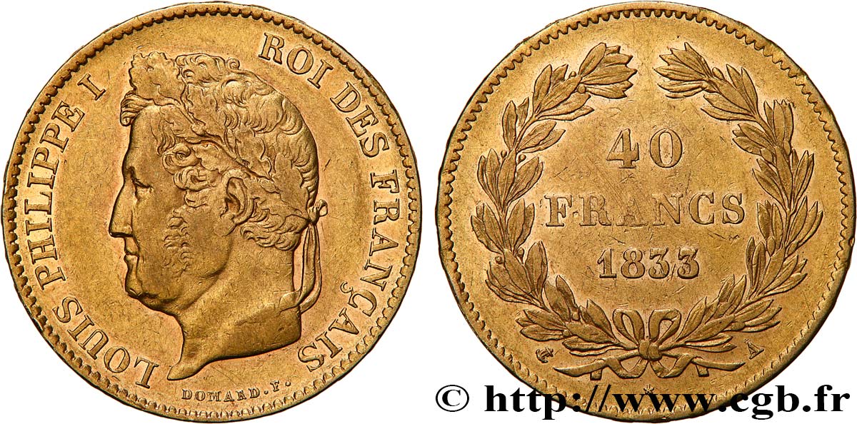 40 francs or Louis-Philippe 1833 Paris F.546/5 SS 