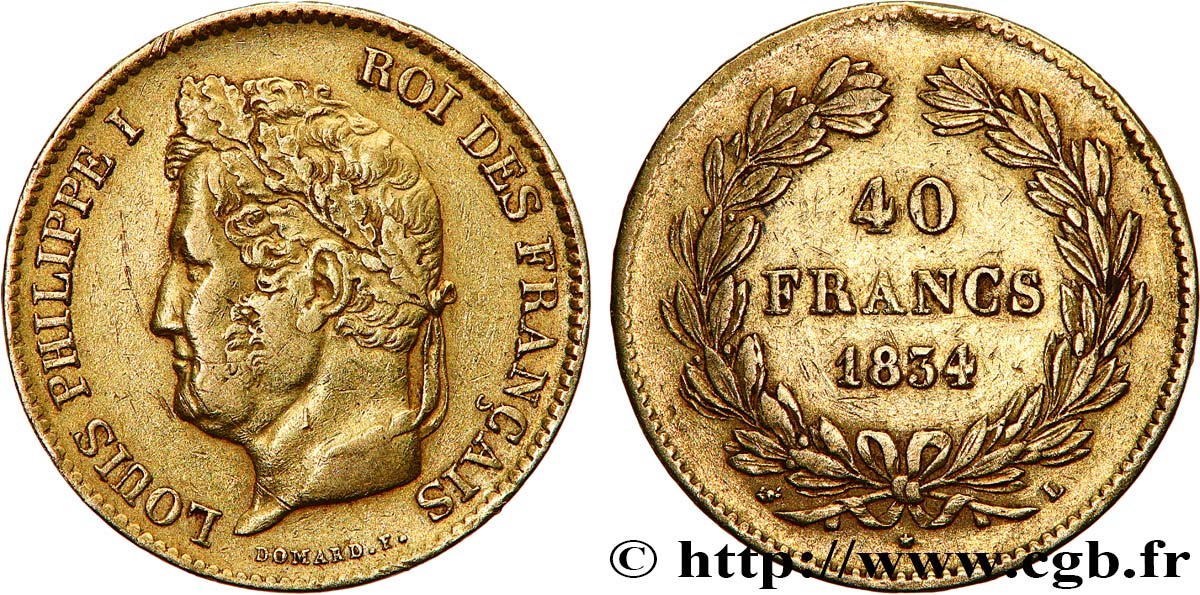 40 francs or Louis-Philippe 1834 Bayonne F.546/7 VF 