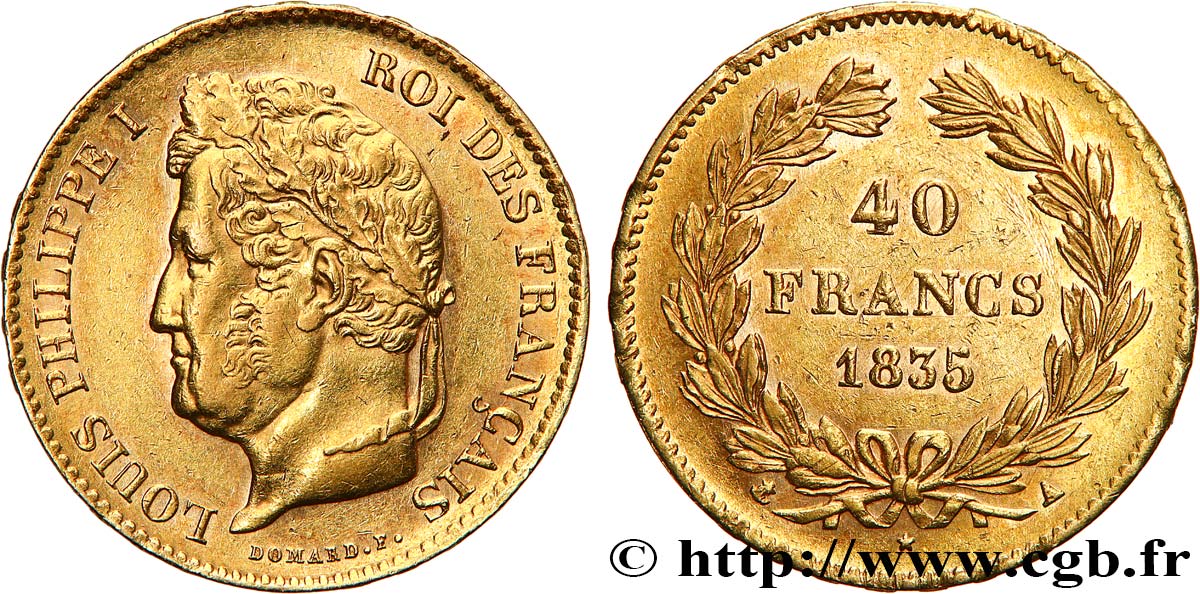 40 francs or Louis-Philippe 1835 Paris F.546/8 MBC+ 