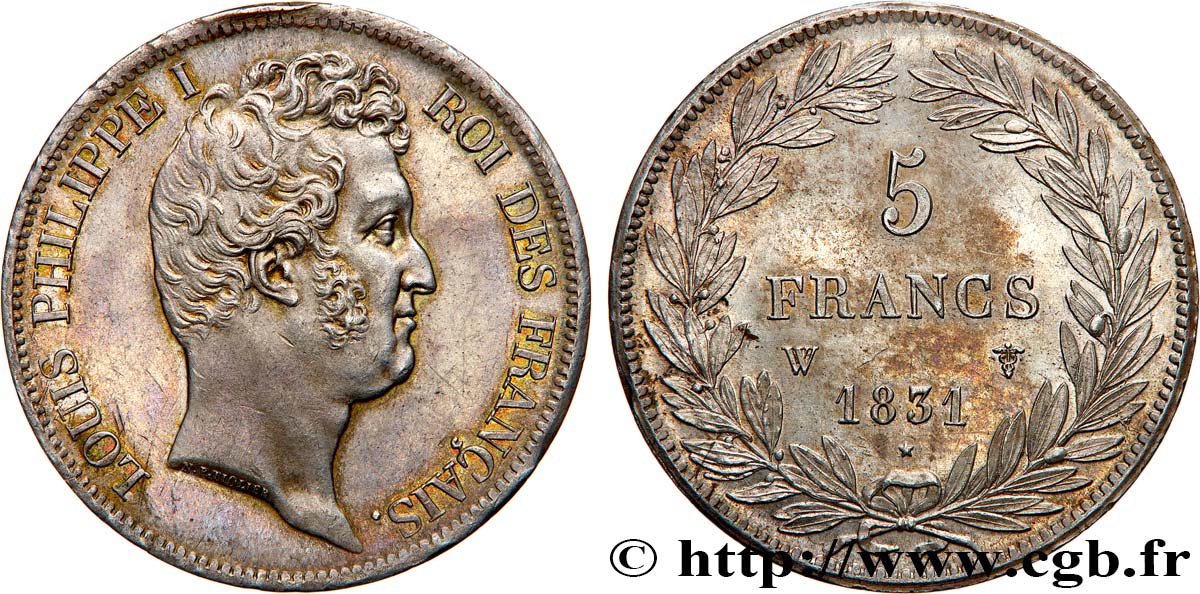5 francs type Tiolier avec le I, tranche en creux 1831 Lille F.315/27 VZ+ 