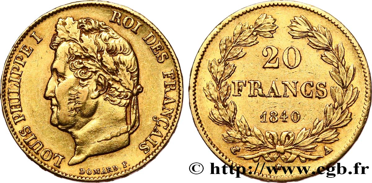 20 francs or Louis-Philippe, Domard 1840 Paris F.527/22 XF 