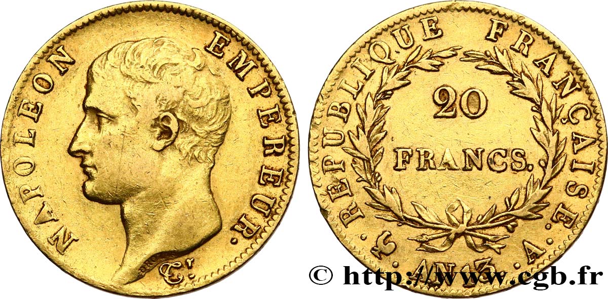 20 francs or Napoléon tête nue, Calendrier révolutionnaire 1805 Paris F.512/1 XF 