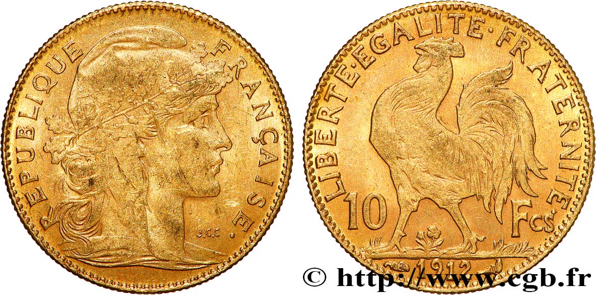 10 francs or Coq 1912 Paris F.509/13 fVZ 