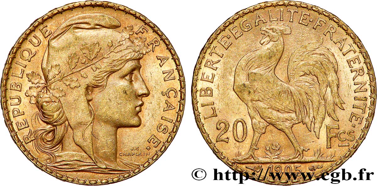 20 francs or Coq, Dieu protège la France 1905 Paris F.534/10 TTB+ 