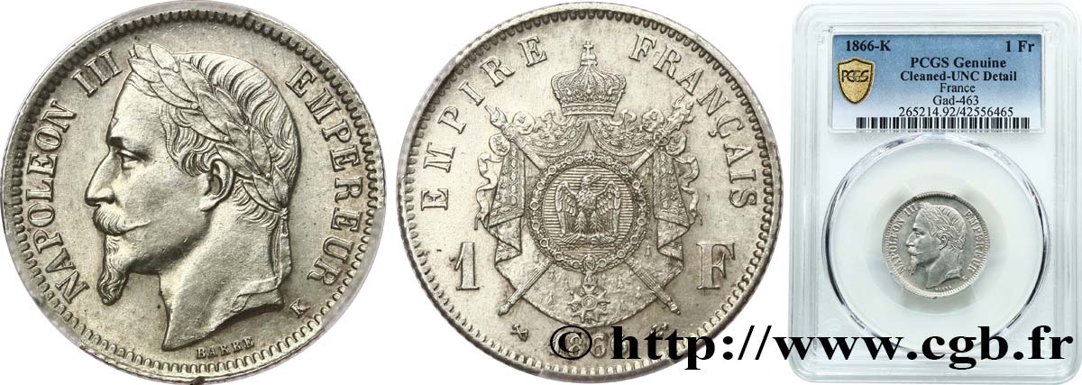 1 franc Napoléon III, tête laurée 1866 Bordeaux F.215/5 SUP+ PCGS