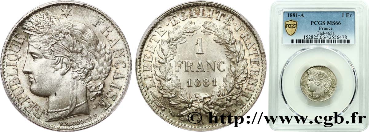 1 franc Cérès, Troisième République 1881 Paris F.216/8 ST66 PCGS