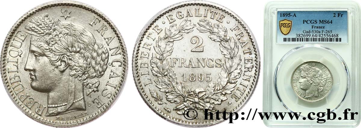 2 francs Cérès, avec légende 1895 Paris F.265/17 MS64 PCGS