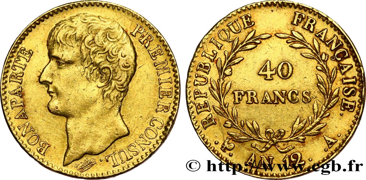 40 francs or Bonaparte Premier Consul 1804 Paris F.536/6 MBC 