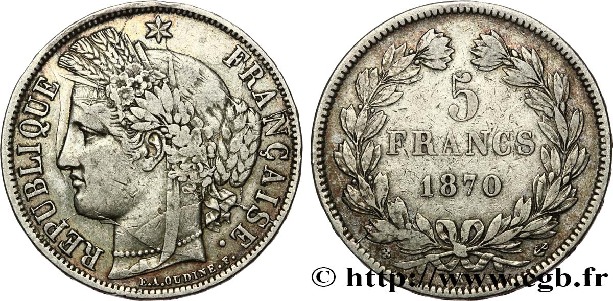 5 francs Cérès, sans légende 1870 Bordeaux F.332/2 fSS 