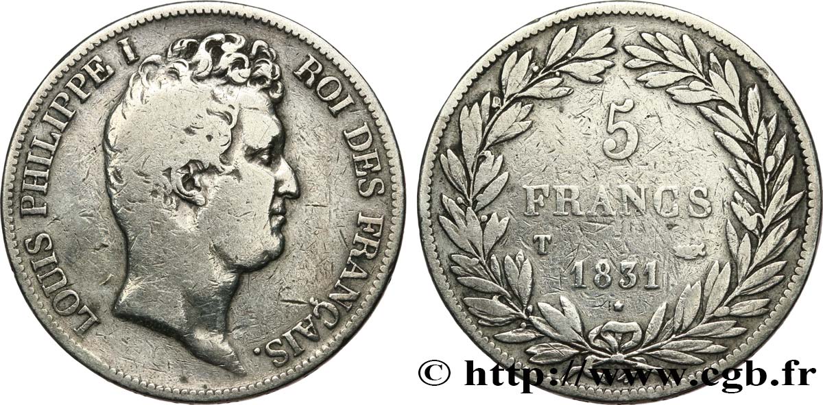 5 francs type Tiolier avec le I, tranche en creux 1831 Nantes F.315/26 TB 
