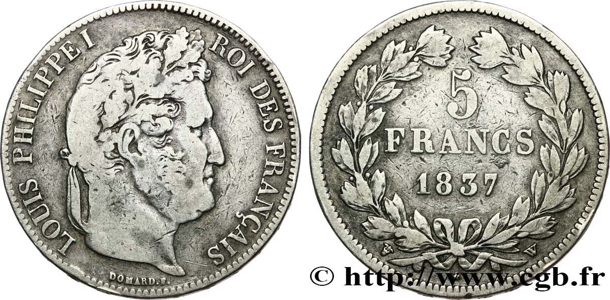 5 francs IIe type Domard 1837 Lille F.324/67 VF25 