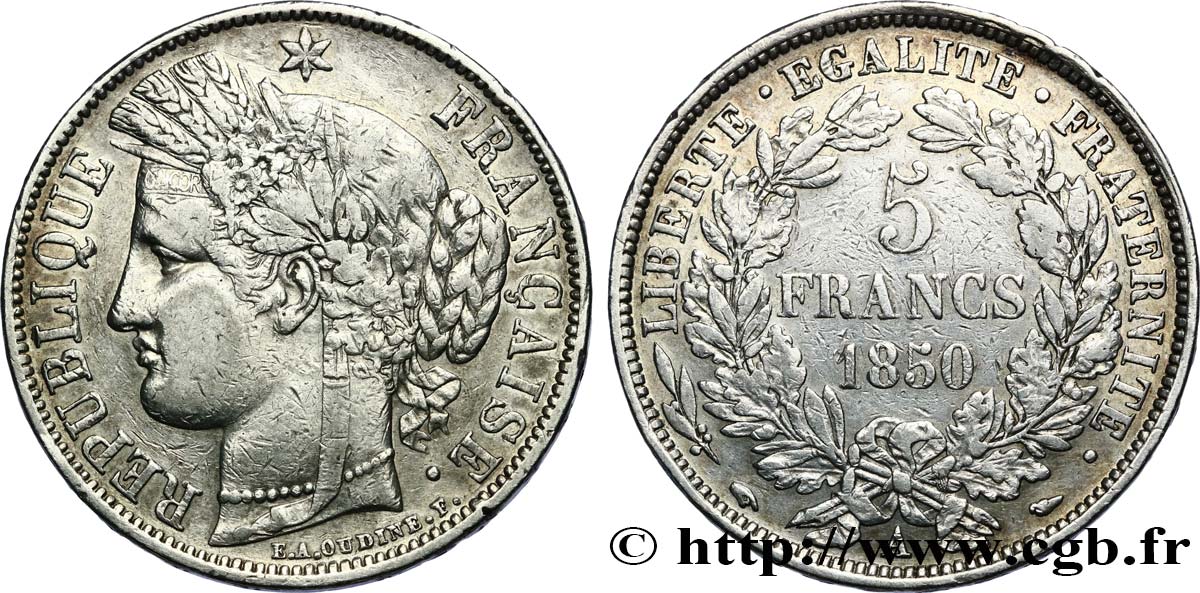 5 francs Cérès, IIe République 1850 Paris F.327/4 BC+ 
