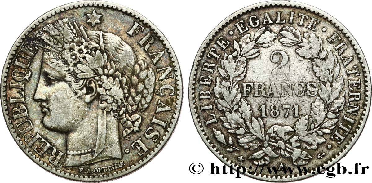 2 francs Cérès, avec légende 1871 Paris F.265/4 TB35 