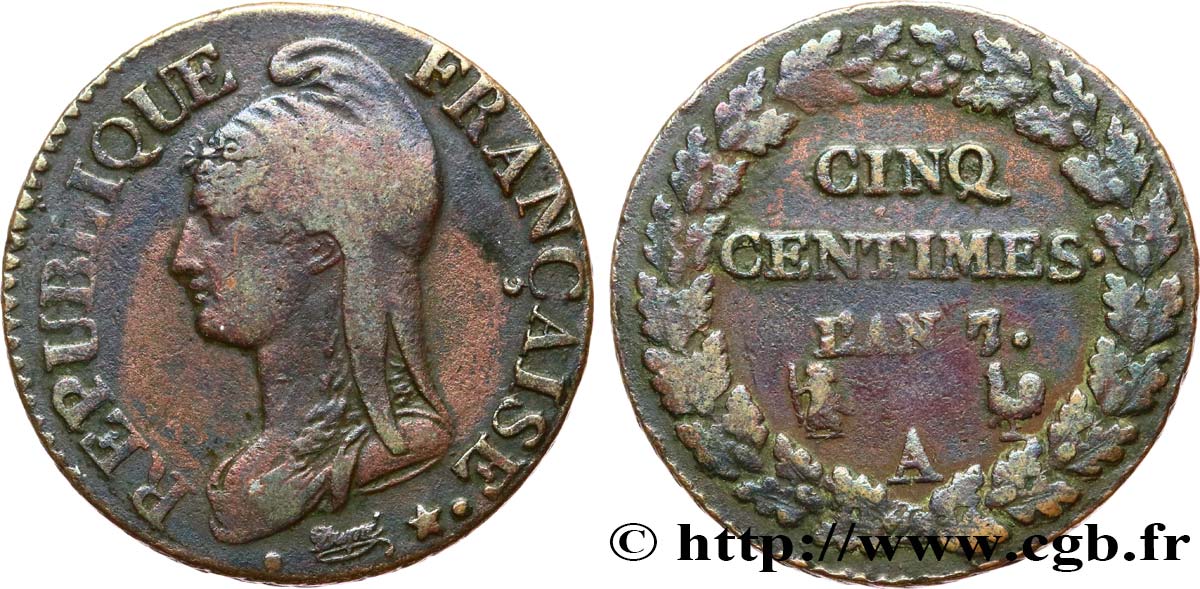 Cinq centimes Dupré, grand module 1799 Paris F.115/46 q.BB 