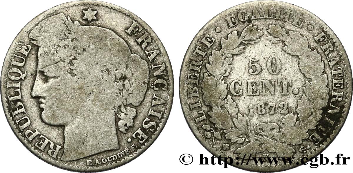 50 centimes Cérès, IIIe République 1872 Bordeaux F.189/4 SGE8 