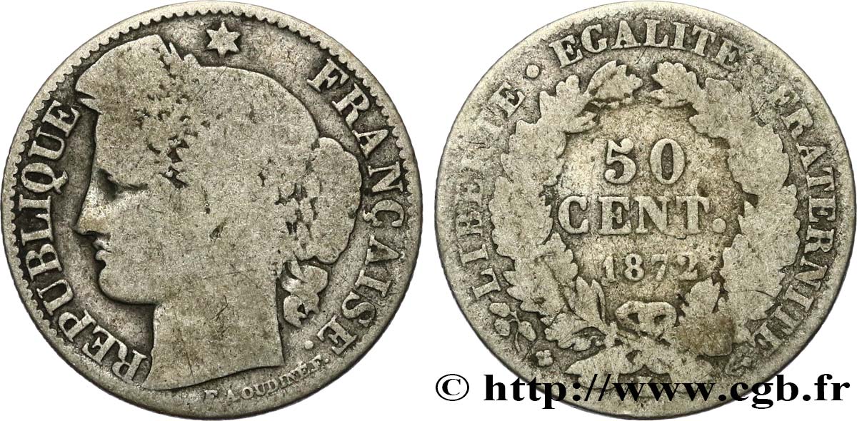 50 centimes Cérès, IIIe République 1872 Bordeaux F.189/4 B8 