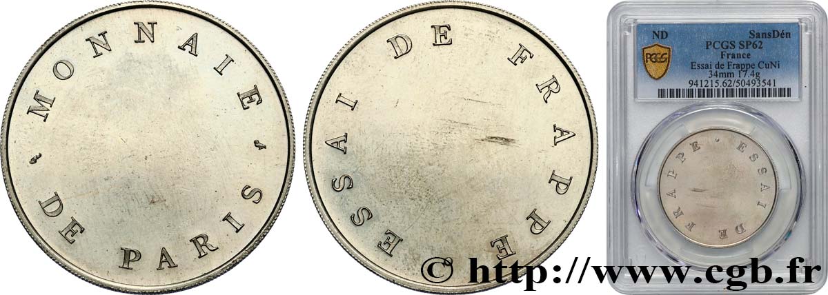 Essai de frappe en Cu-Ni au module de 34 mm n.d.  GEM.154 1 var. MS62 PCGS