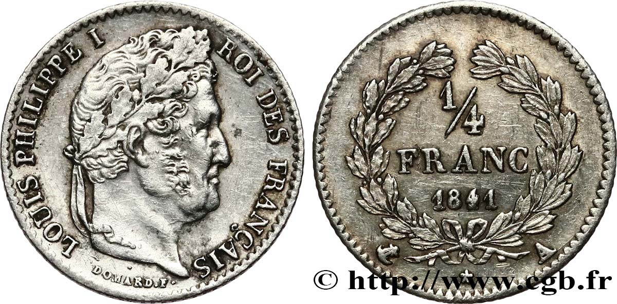 1/4 franc Louis-Philippe 1841 Paris F.166/85 TTB 