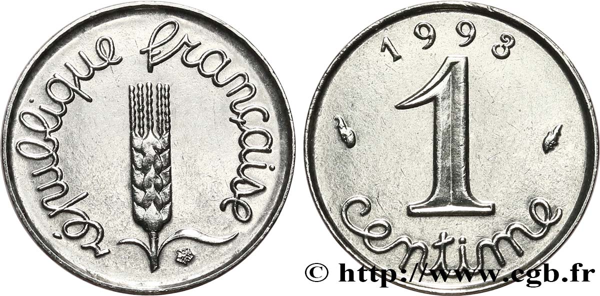 1 centime Épi, frappe monnaie 1993 Pessac F.106/52 AU55 