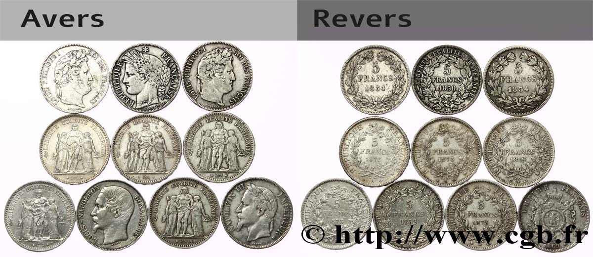 Lot de dix écus de 5 francs n.d.  F.-/ TB 