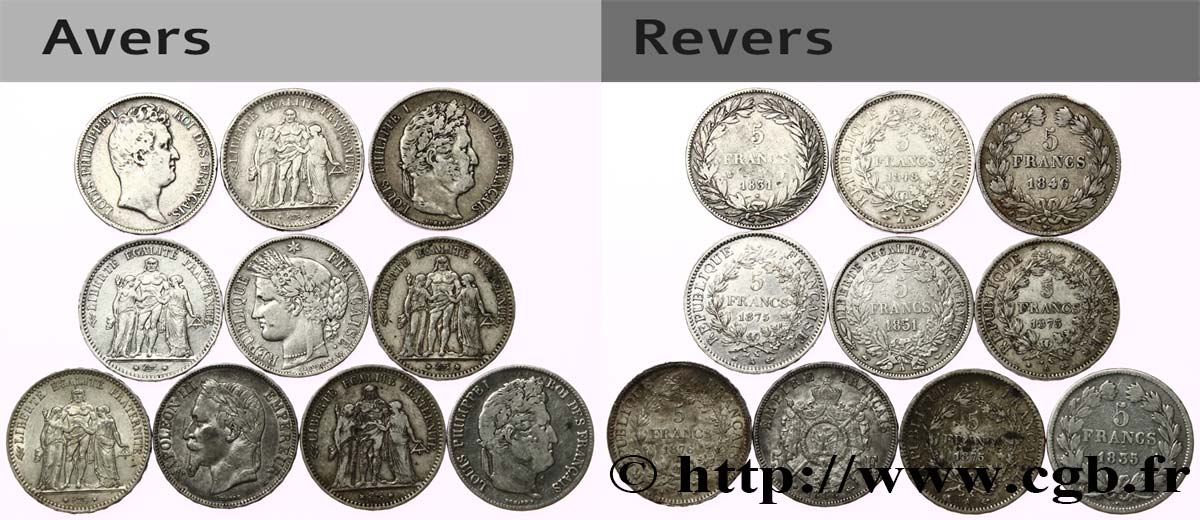 Lot de dix écus de 5 francs n.d.  F.-/ VF 