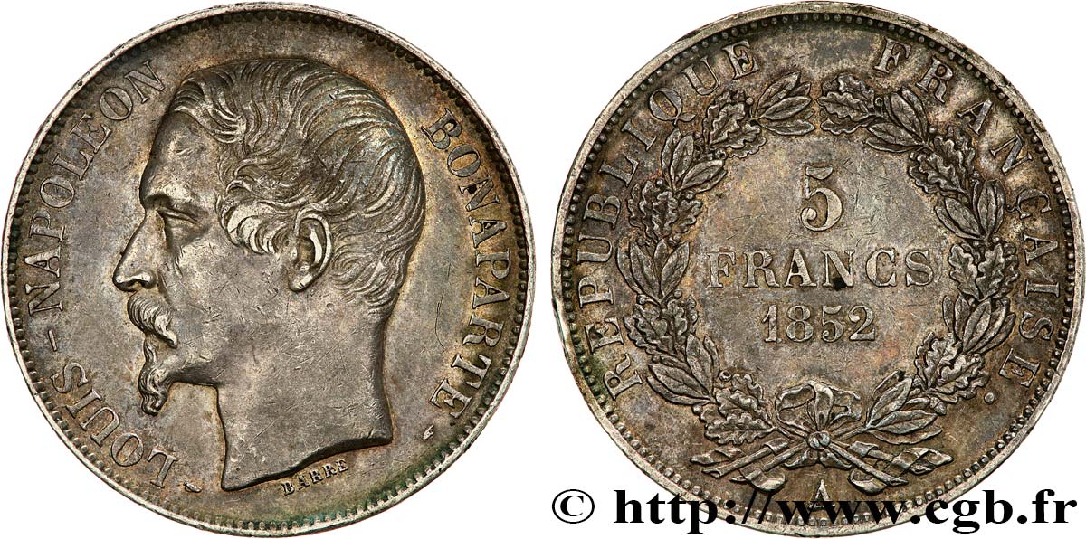 5 francs Louis-Napoléon, 1er type 1852 Paris F.329/1 TTB50 