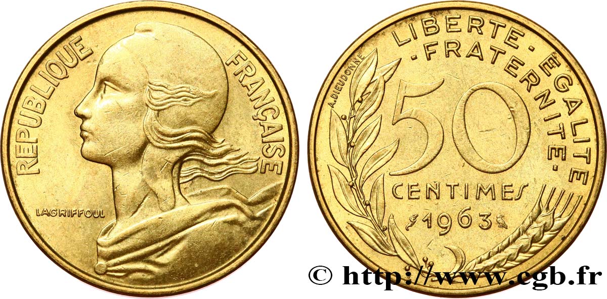 50 centimes Marianne, col à trois plis 1963 Paris F.197/4 TTB 