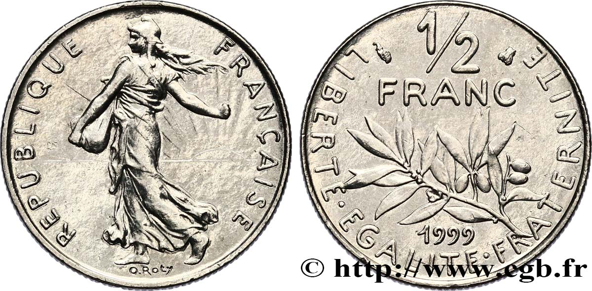 1/2 franc Semeuse, BU (Brillant Universel) 1999 Pessac F.198/42 MS63 