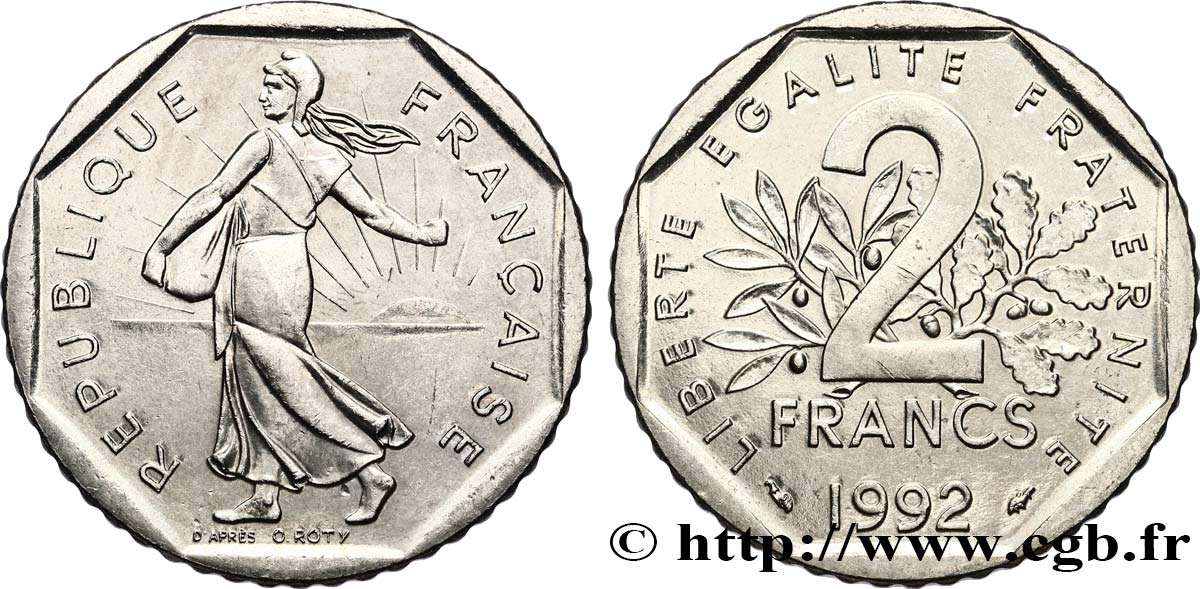 2 francs Semeuse, nickel 1992 Pessac F.272/17 AU58 