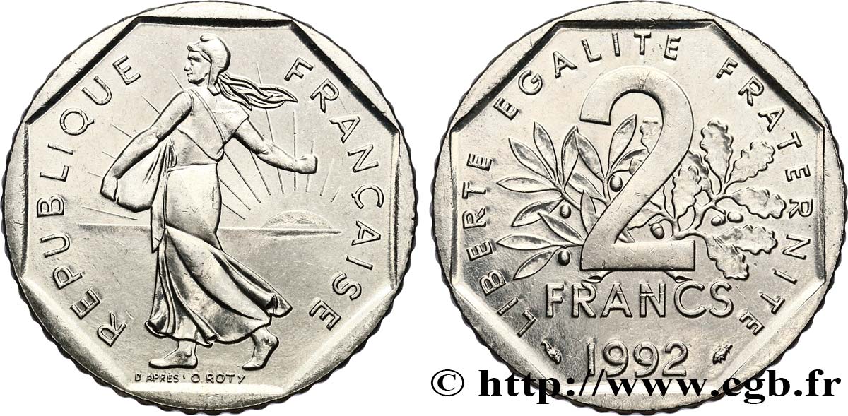2 francs Semeuse, nickel 1992 Pessac F.272/17 AU58 