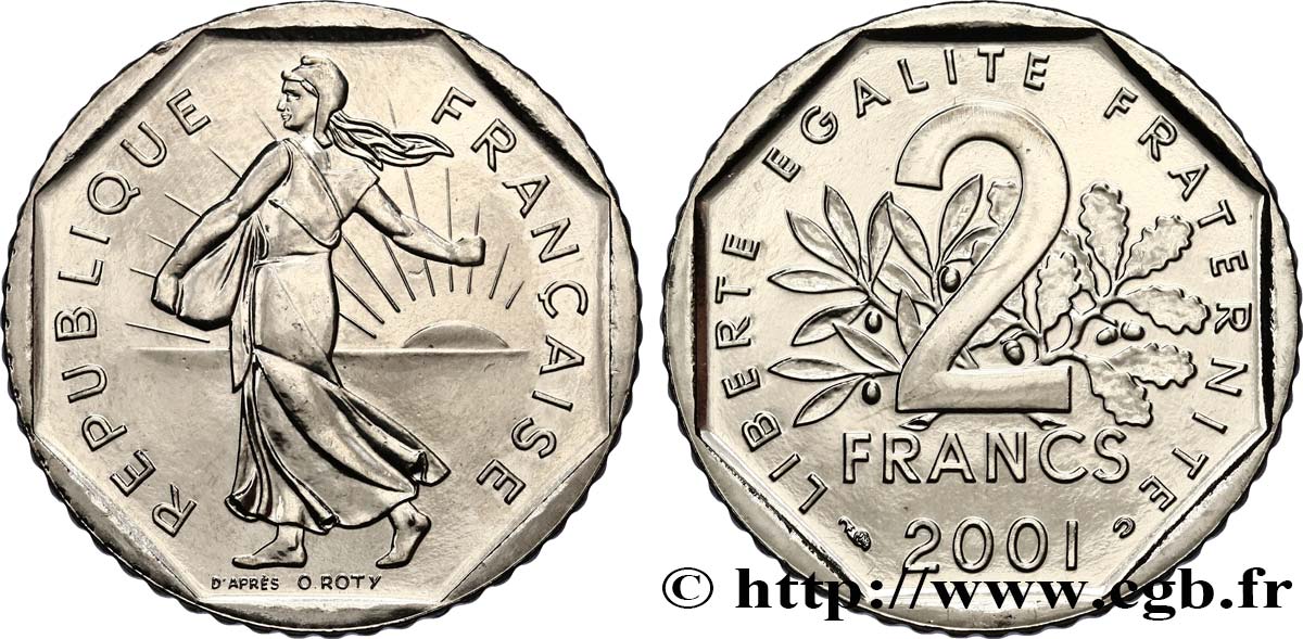 2 francs Semeuse, nickel, BU (Brillant Universel)  2001 Pessac F.272/29 MS64 