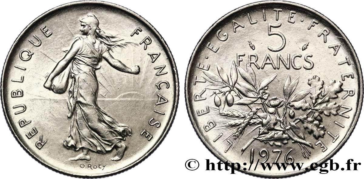 5 francs Semeuse, nickel 1976 Pessac F.341/8 EBC 