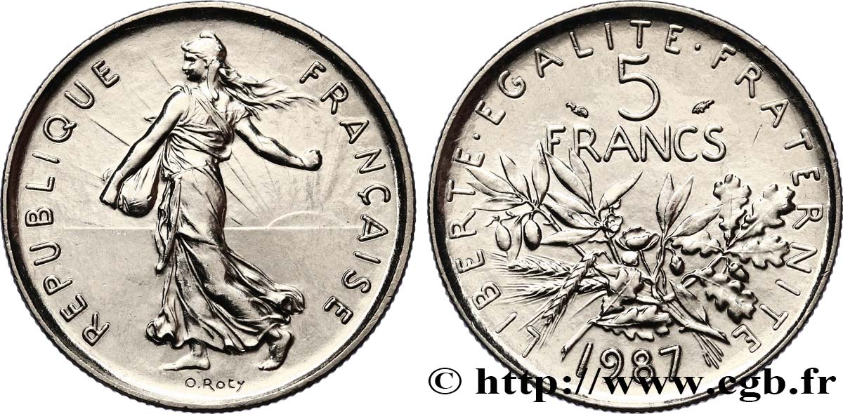 5 francs Semeuse, nickel 1987 Pessac F.341/19 MS63 