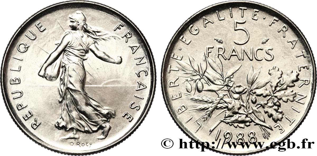 5 francs Semeuse, nickel 1988 Pessac F.341/20 MS62 