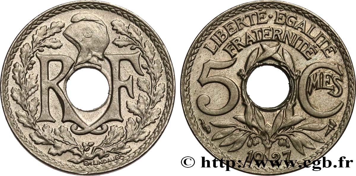 5 centimes Lindauer, petit module 1927 Paris F.122/12 AU 