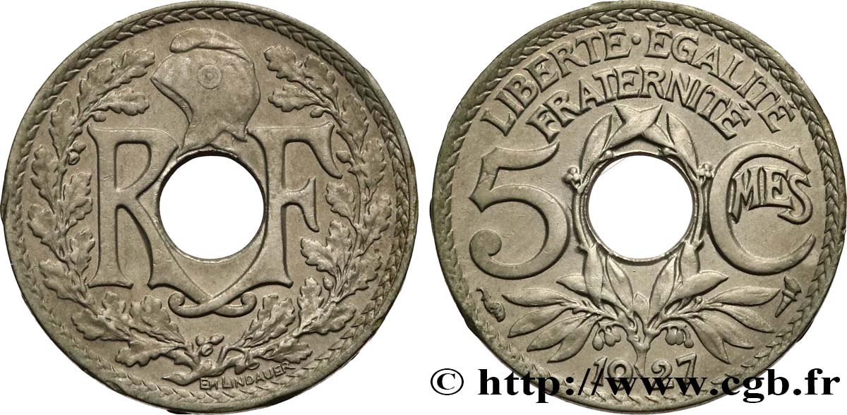 5 centimes Lindauer, petit module 1927 Paris F.122/12 SS50 