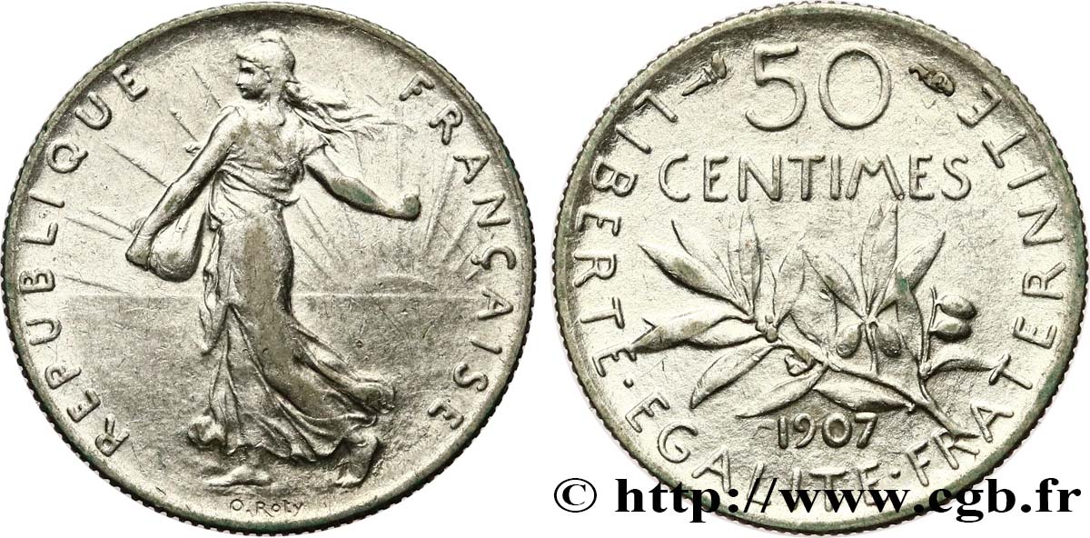 50 centimes Semeuse 1907  F.190/14 MBC 