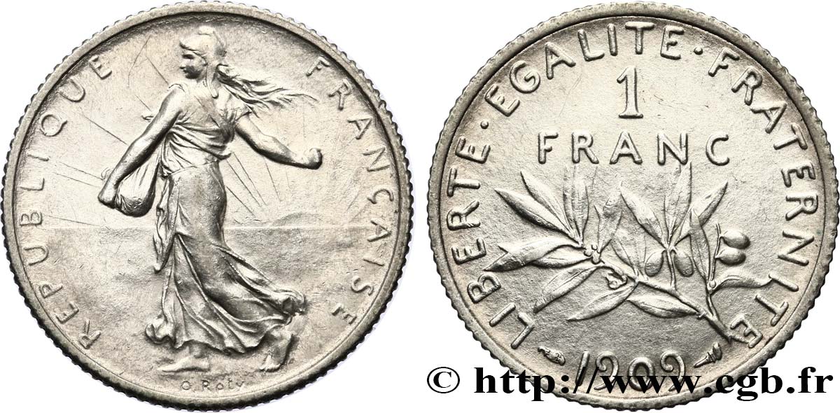 1 franc Semeuse 1909 Paris F.217/14 EBC55 